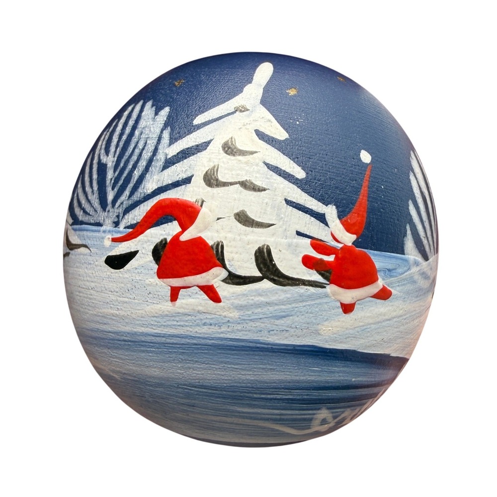 Finland Hand Painted Wooden Christmas Ornament ball Tonttu Winter Scandinavian